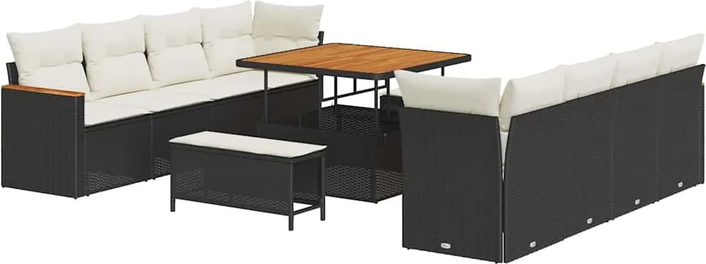 vidaXL Set de canapele pentru grădină 11 pcs Negru poliratan