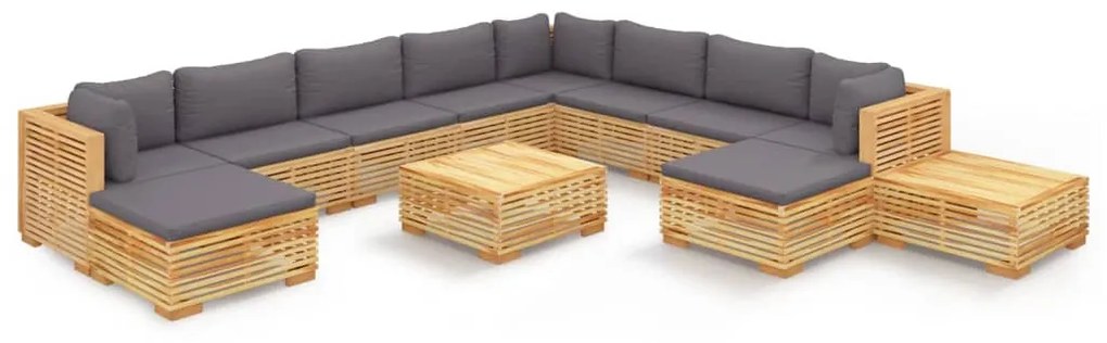 3100888 vidaXL Set mobilier grădină cu perne, 12 piese, lemn masiv de tec