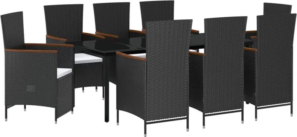 vidaXL Set mobilier de grădină cu perne, 9 piese, negru