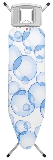 Masa de calcat Brabantia B 90300113, 124x38 cm, 7 pozitii de reglare, Suport pentru fier de calcat, PerfectFlow,Alb/Albastru