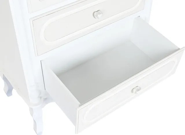 Vitrină shabby chic din lemn, alb, cu 2 uși vitrate, 3 rafturi, 2 sertare și decor cu trandafiri, finisaj patinat, 193 x 76 x 39 cm, „Magnolia”