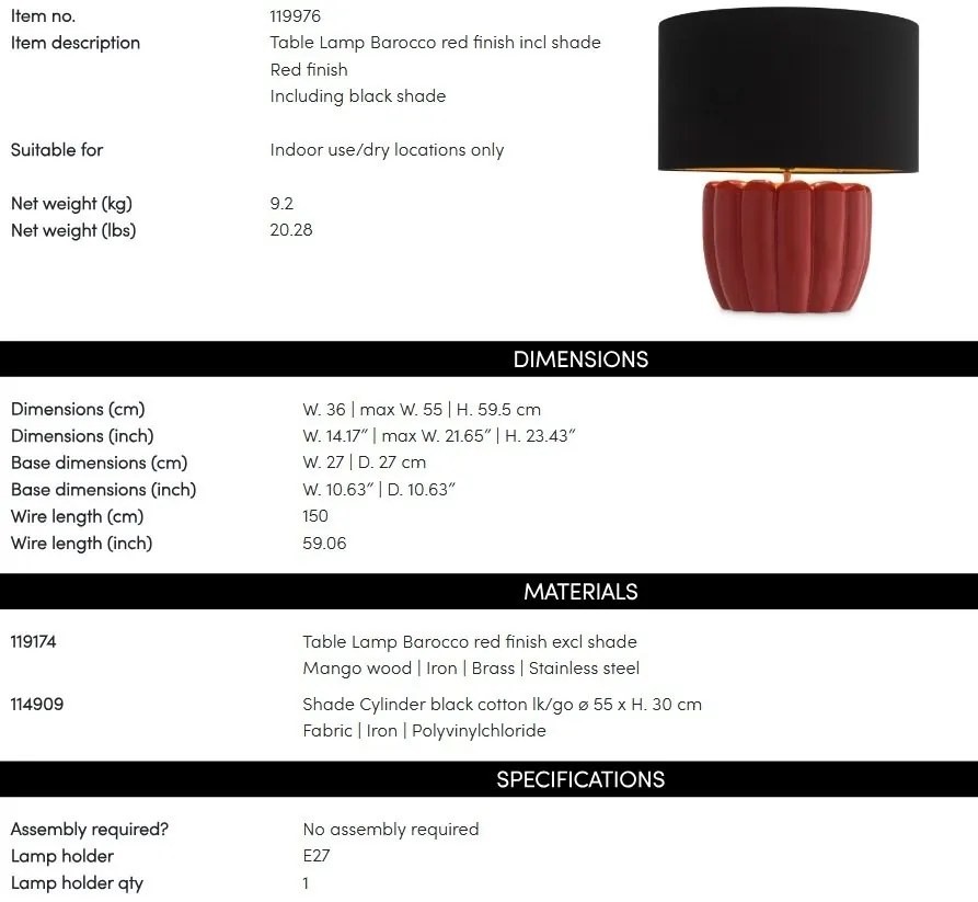 Veioza, Lampa de masa LUX Barocco rosu