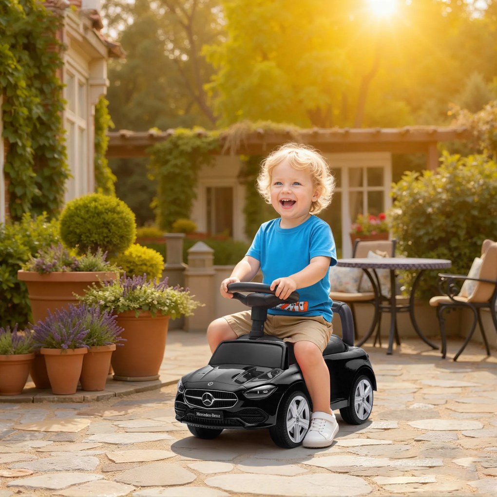 AIYAPLAY Premergător pentru copii Mercedes-Benz sub licență, mașină de împins cu mâner detașabil, 91 x 40 x 83 cm, negru | Aosom Romania