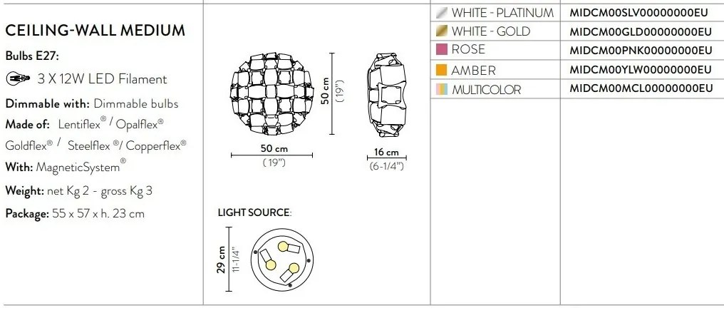 Aplica perete sau tavan design modern geometric Mida Medium Platino