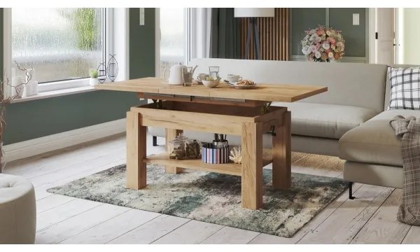 Masă extensibilă ADONIS cu raft, stejar craft