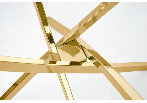 Masă de dining ESTEN, blat din sticlă transparentă/cadru auriu