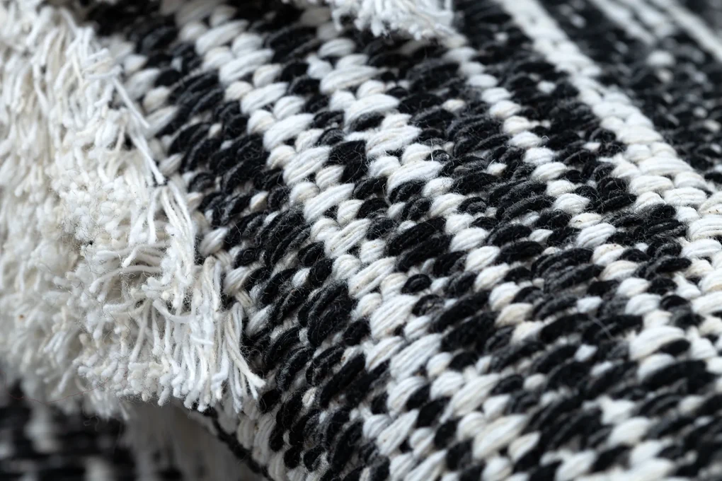 Covor ECO SISAL BOHO MOROC Etno Zig zag 22319 franjuri - două niveluri de lână gri / cremă, covor reciclat