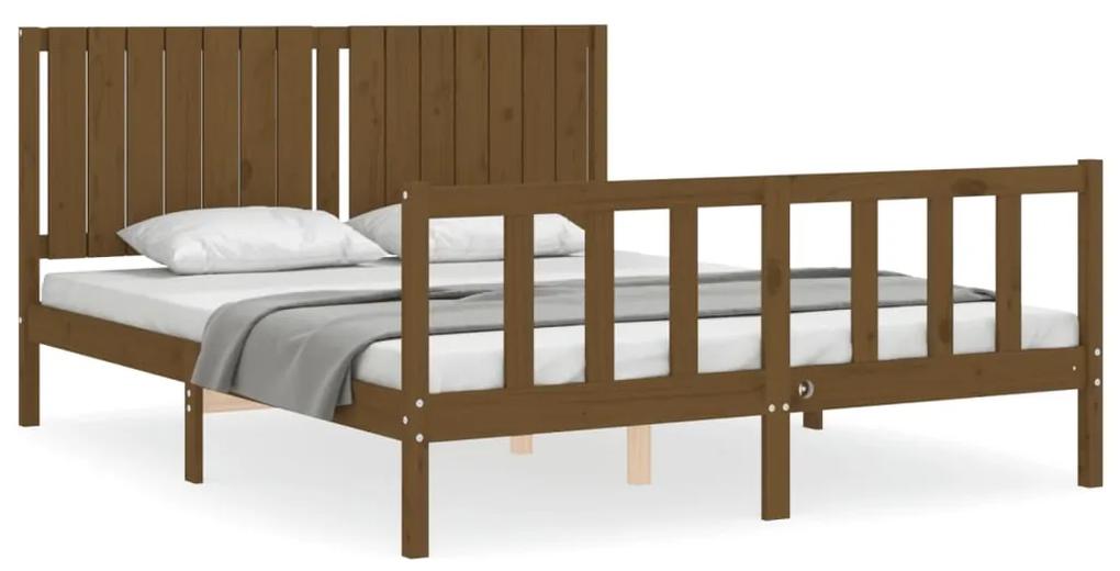 3192954 vidaXL Cadru de pat cu tăblie, maro miere, king size, lemn masiv