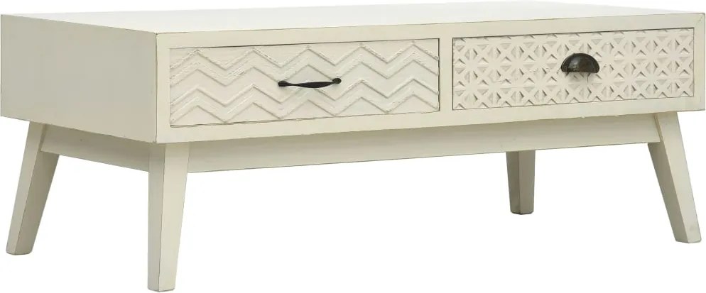 vidaXL Masă de cafea cu 2 sertare sculptate, gri, 110x50x40 cm, lemn