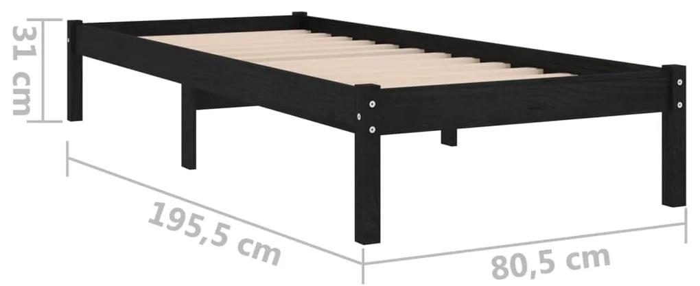Cadru de pat UK Small Single, negru, 75x190 cm, lemn masiv pin Negru, 75 x 190 cm