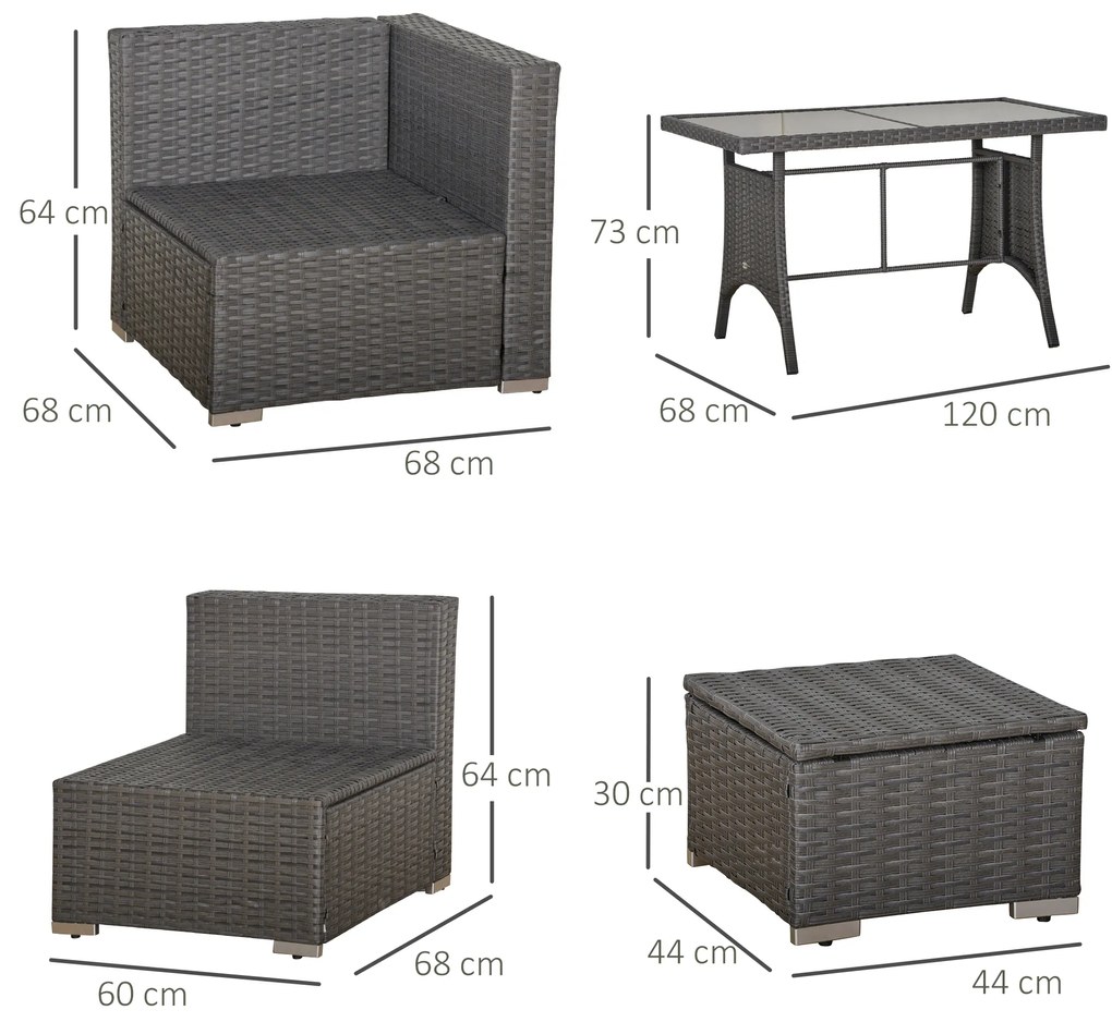 Outsunny Set de Mobilier de Gradina cu 10 Piese in Ratan, cu Perne pentru Scaun si Spatar, Cadru Metalic Anticoroziv, Gri Inchis | Aosom Romania