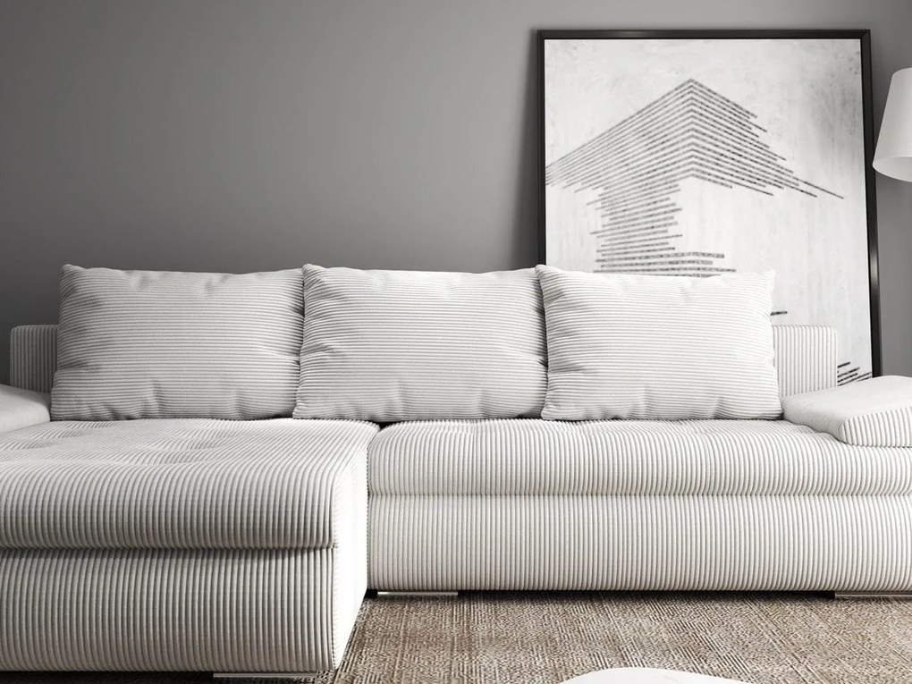 Colțar extensibil dumonde cu ladă de depozitare si sezut confortabil din spuma high-density, Leonardo Zoom Crem 260x185 cm