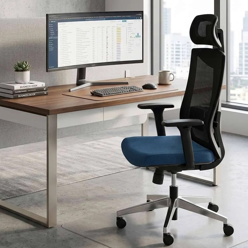 Scaun ergonomic SYYT 9501 albastru, brațe 3D și multiblock