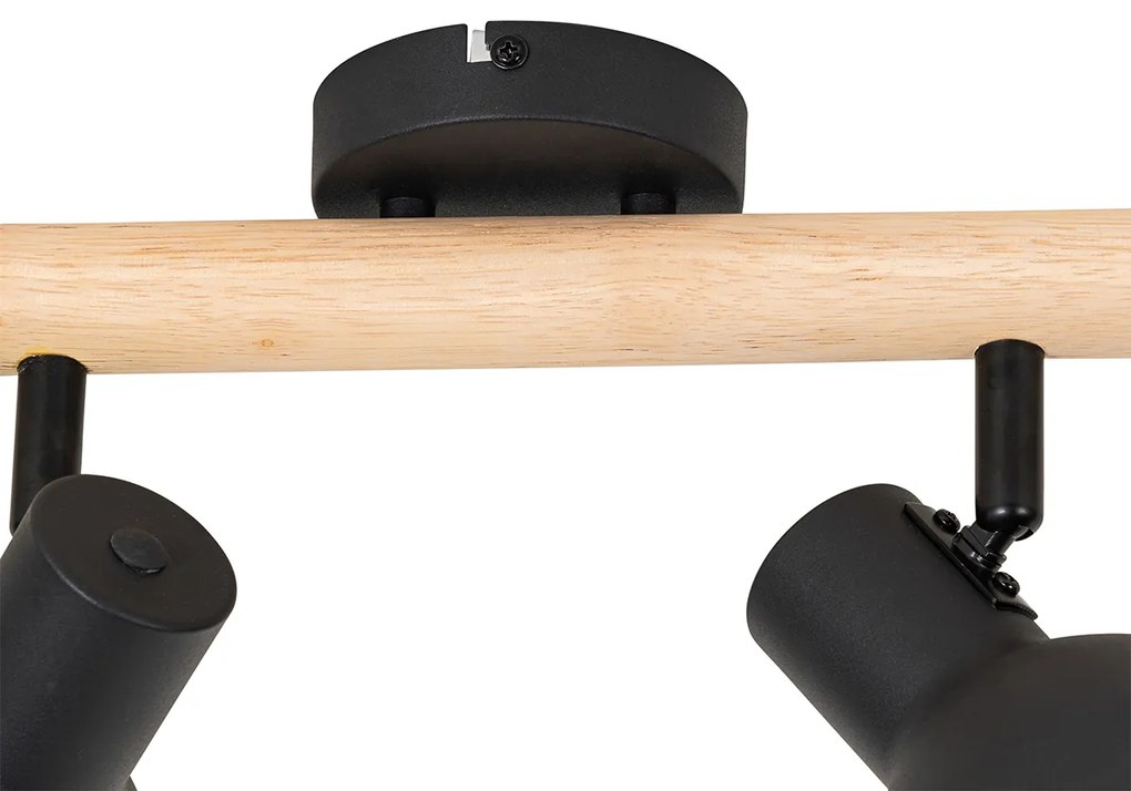 Spotlight rustic negru cu lemn 4 lumini - Flint