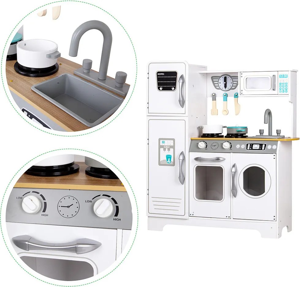 Bucătărie din lemn pentru copii cu echipamente de uz casnic