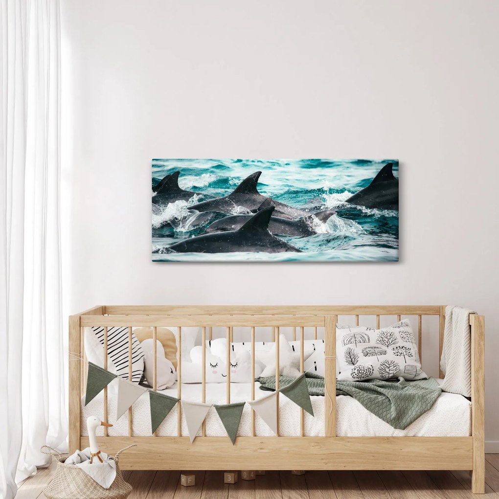 Tablou - Delfini în ocean (120x50 cm)
