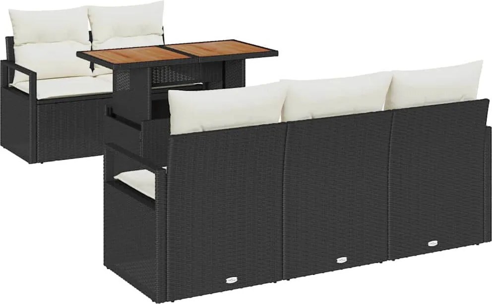 vidaXL Set de canapele pentru grădină cu pernă 6 pcs negru și crem