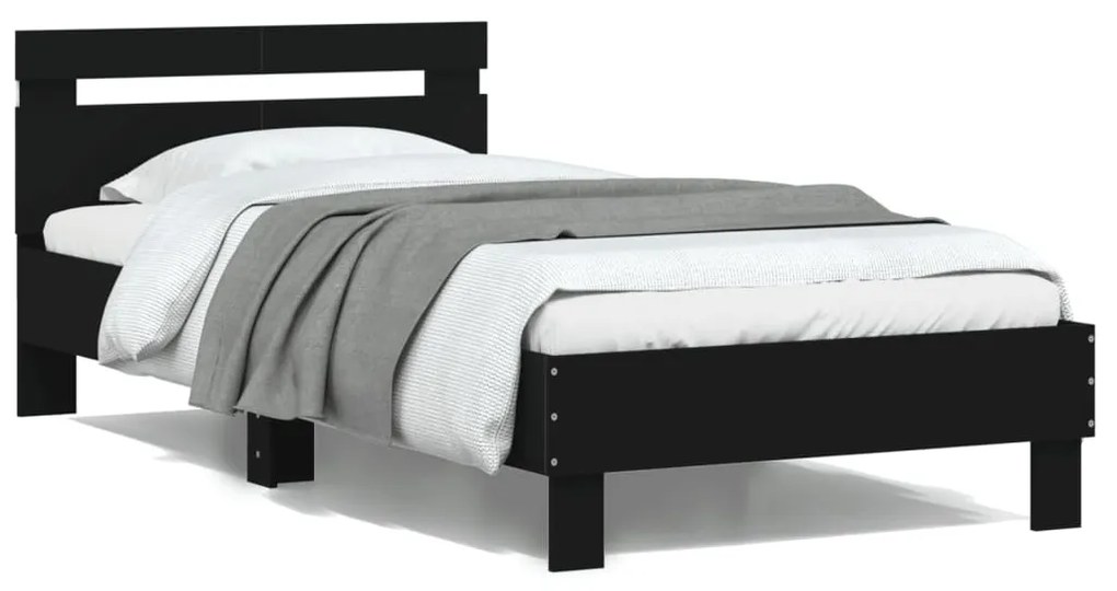 vidaXL Cadru de pat cu tăblie și lumini LED, negru, 100x200 cm