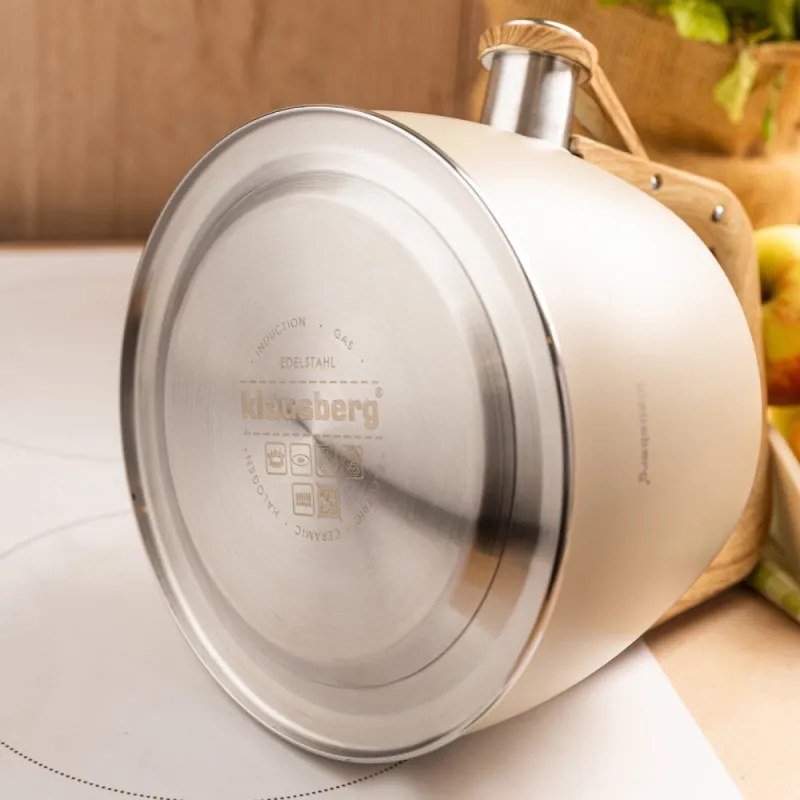 Ceainic cu fluier Klausberg KB-7917, 2,5 l, Maner izolat termic, Inductie, Bej