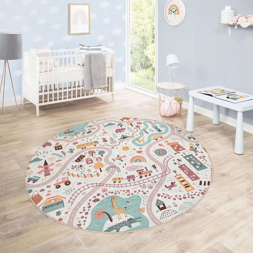 Covor de joacă pentru copii lavabil ø150 cm Furry World – Mila Home