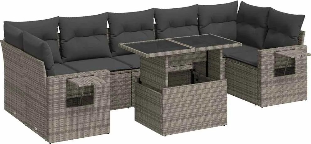 vidaXL Set canapele de grădină cu perne, 8 piese, gri, poliratan