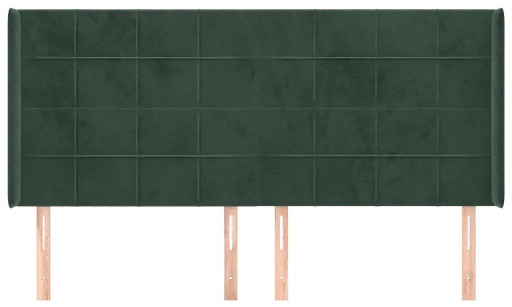 Tablie pat cu aripioare verde inchis 203x16x118 128 cm catifea 1, Verde inchis, 203 x 16 x 118 128 cm