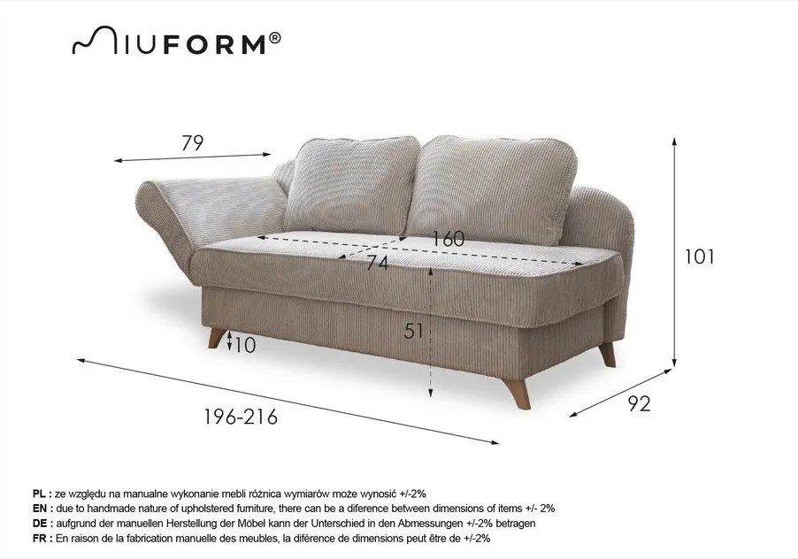 Șezlong taupe cu tapițerie din catifea reiată (cu colț pe partea stângă) Chic Charlotte – Miuform