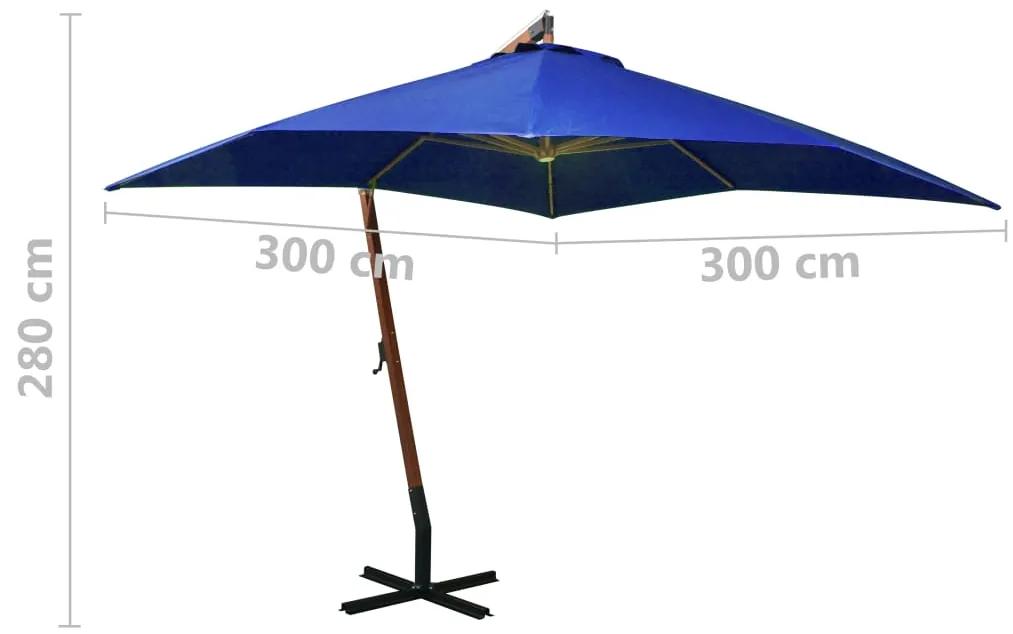 Umbrela suspendata cu stalp, albastru azuriu, 3x3 m, lemn brad azure blue, 3 x 3 m