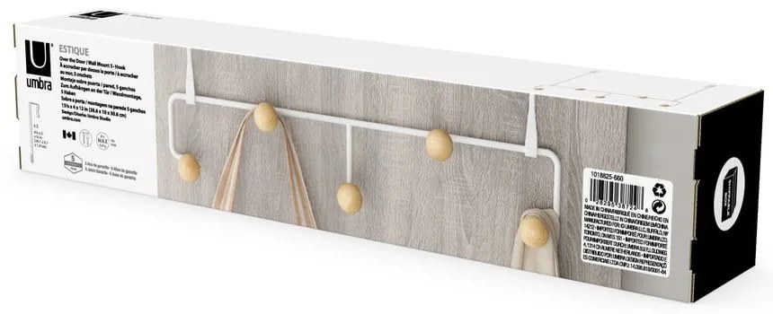 Cuier de ușă alb/în culoare naturală din metal 39 cm Estique – Umbra