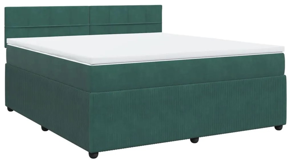 3287809 vidaXL Pat box spring cu saltea, verde închis, 180x200 cm, catifea