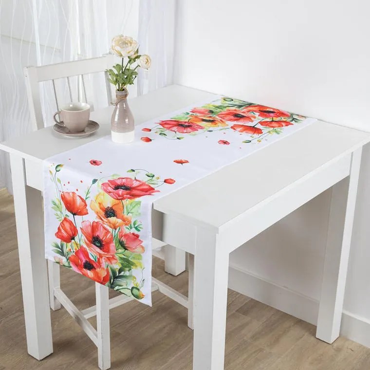decoDoma Traversă de masă cu imprimeu MACI ROȘII 40 x 110 cm