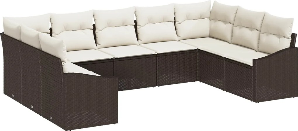vidaXL Set de canapele pentru grădină 9 pcs Maro și Crem poliratan