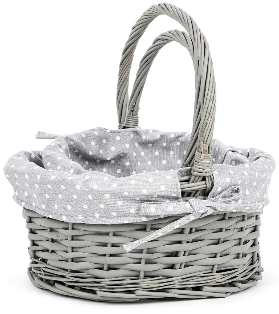 Set de coșuri din răchită cu țesătură Grey Dot, 2buc, 2 dimensiuni, 26 x 28 x 22 cm