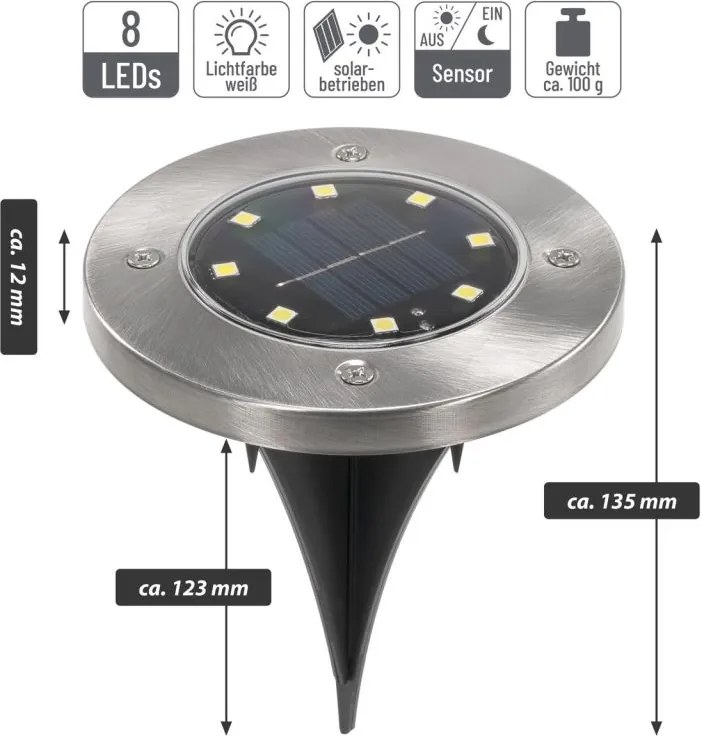 Set de lumini solare încorporate pentru grădină, 8 LED-uri,