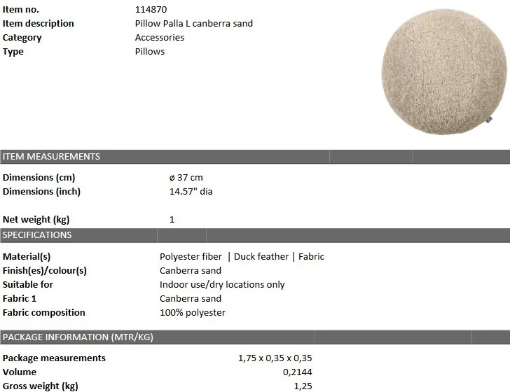 Perna decorativa LUX Palla L canberra sand 114870 HZ