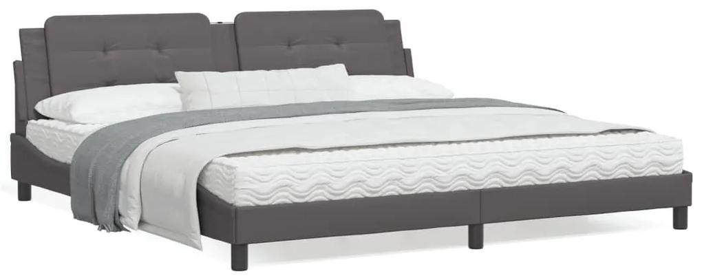 3208208 vidaXL Cadru de pat cu tăblie, gri, 200x200 cm, piele ecologică