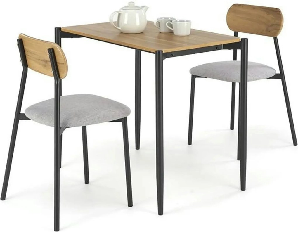 Set masa cu 2 scaune NANDO, stejar/negru, PAL/metal/stofa clasica
