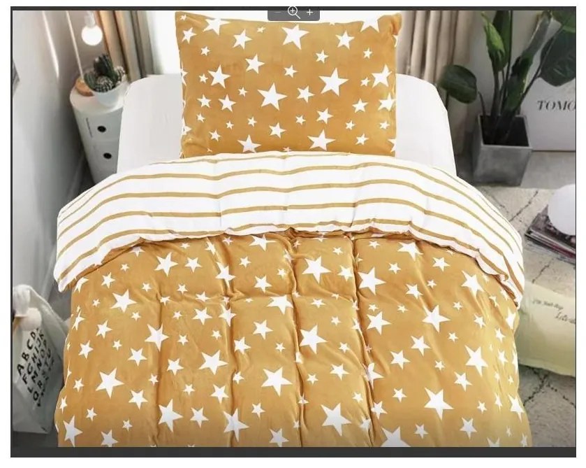 Lenjerie de pat din microplus bej STARS + cearceaf din microplus SOFT 90x200 cm alb