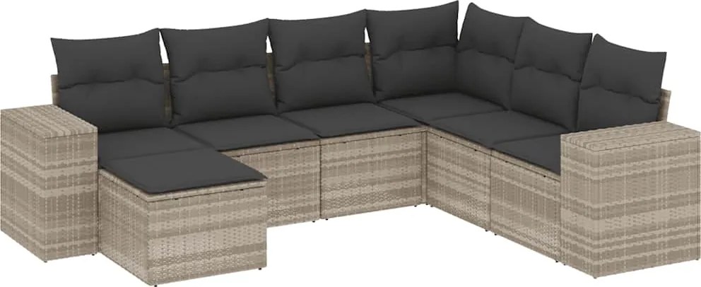 vidaXL Set canapele de grădină cu perne, 7piese gri deschis poliratan