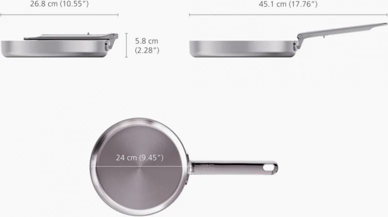 Tigaie adâncă Joseph Joseph Space 1000025, 24 cm, mâner rabatabil, oțel inoxidabil, cuptor până la 232 °C, inducție, inox