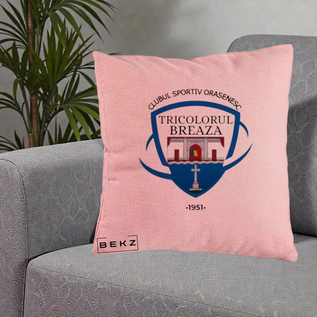 Perna Personalizata CSO Tricolorul Breaza 1951, 40x40 cm, Roz, Husa Detasabila, Perna Inclusa, BEKZ®