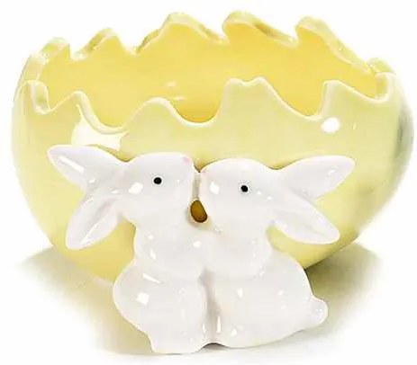 Ou Paste ceramica model Iepurasi galben 11 cm x 11 cm x 6 h