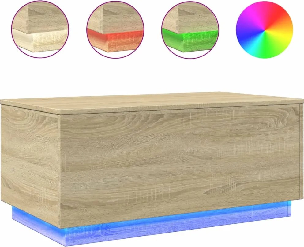 vidaXL Măsuță de cafea cu lumini LED, stejar sonoma, 90x50x40 cm
