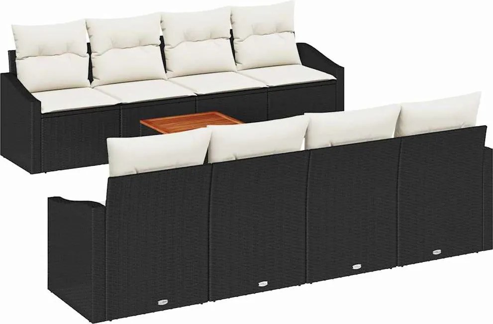 vidaXL Set de canapele pentru grădină 9 pcs Negru și Crem poliratan