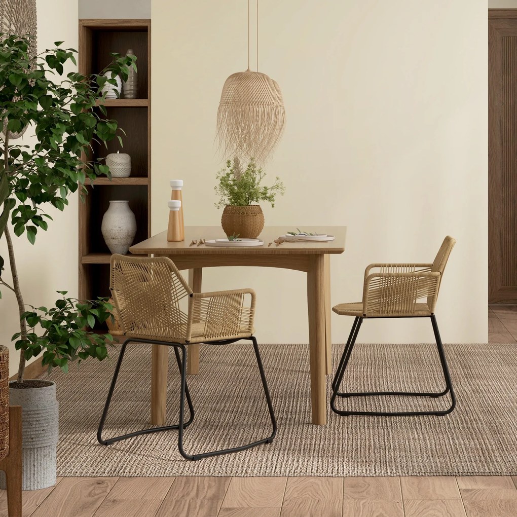 HOMCOM Set 2 Scaune PE Rattan, Scaune de Bucătărie, Scaune de Bucătărie cu Spătar Jos și Cotiere pentru Interior, 56x59x74 cm, Galben | Aosom Romania