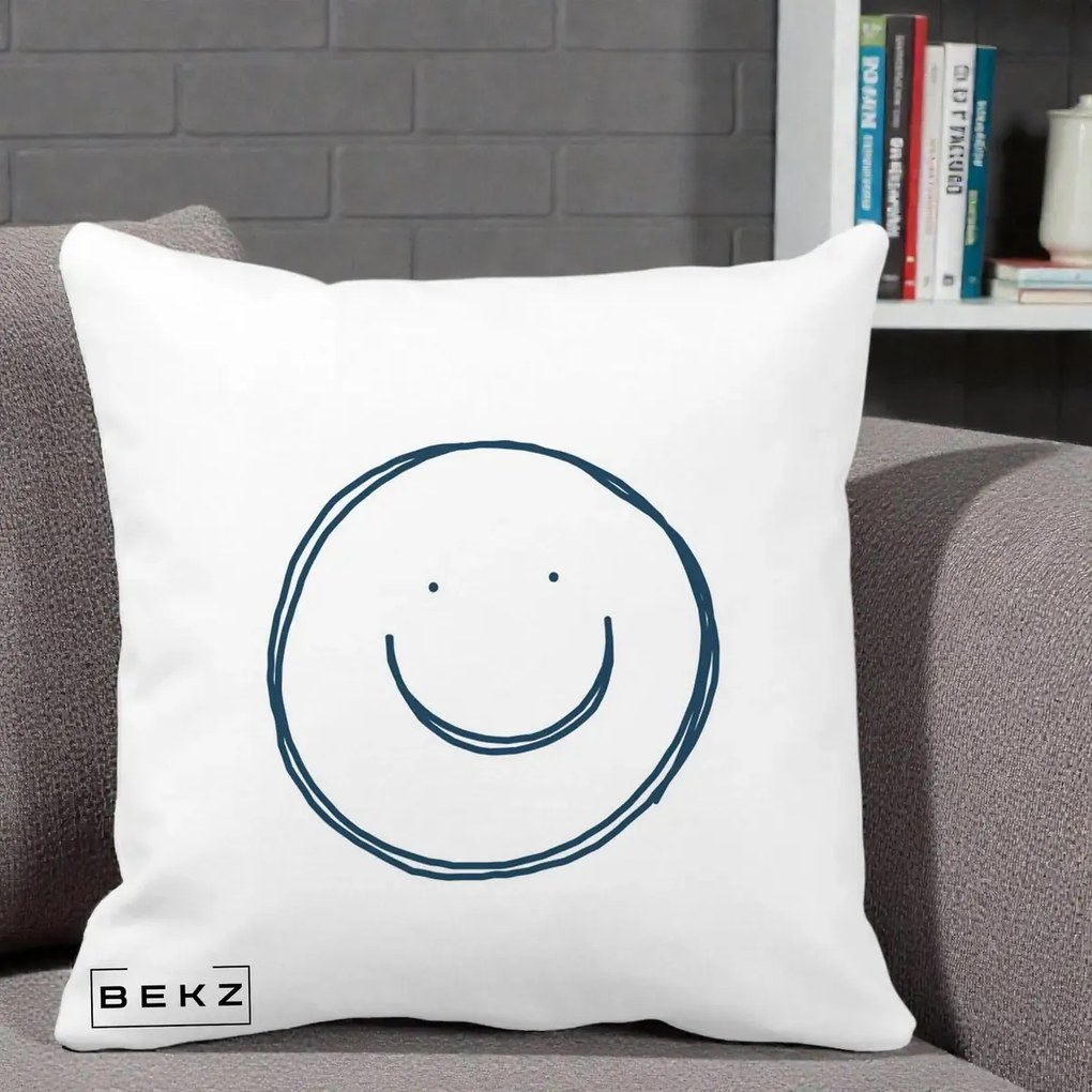 Perna Decorativa Smile Desen Minimalist, 40x40 cm, Alba Mata, Husa Detasabila, Perna Inclusa, BEKZ®