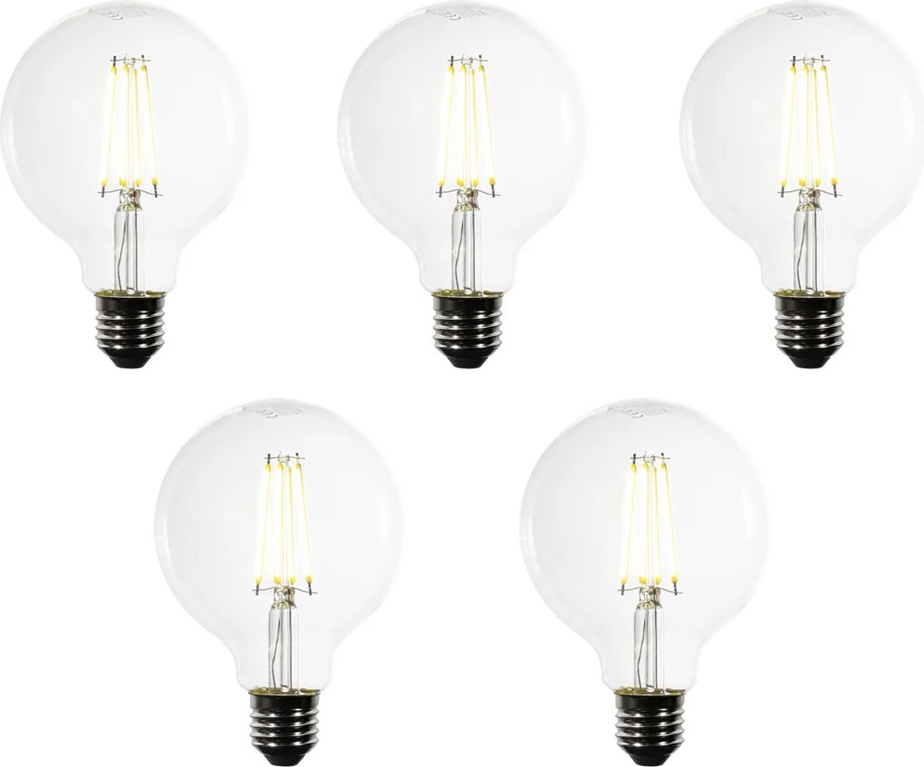 Set de 5 becuri LED E27 G95 transparente 3,8W 806 lm 3000K