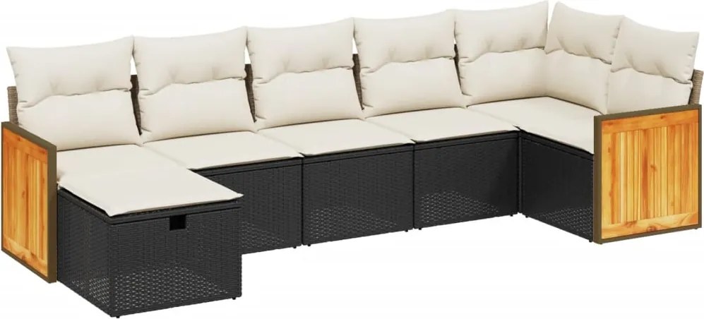 vidaXL Set canapele de grădină cu perne, 7 piese, negru, poliratan