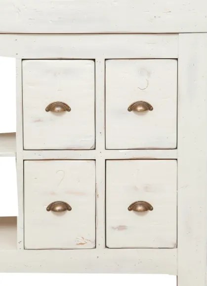 Banc de tamplar, L184 74 H92 cm, 4 sertare, alb antic, lemn masiv