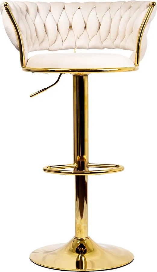 Scaun de bar din catifea cu bază metalică aurie ABS 118 crem